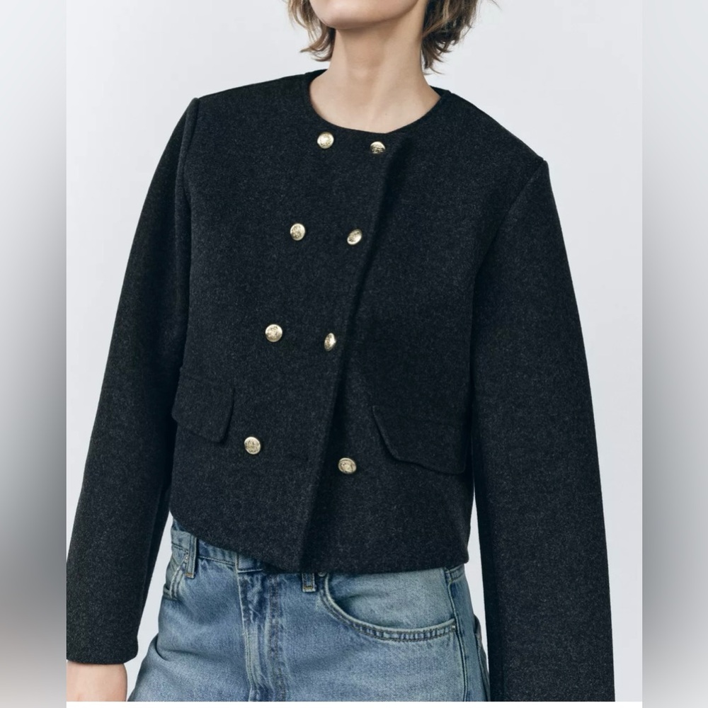 BUTTON JACKET- GRAY MARL